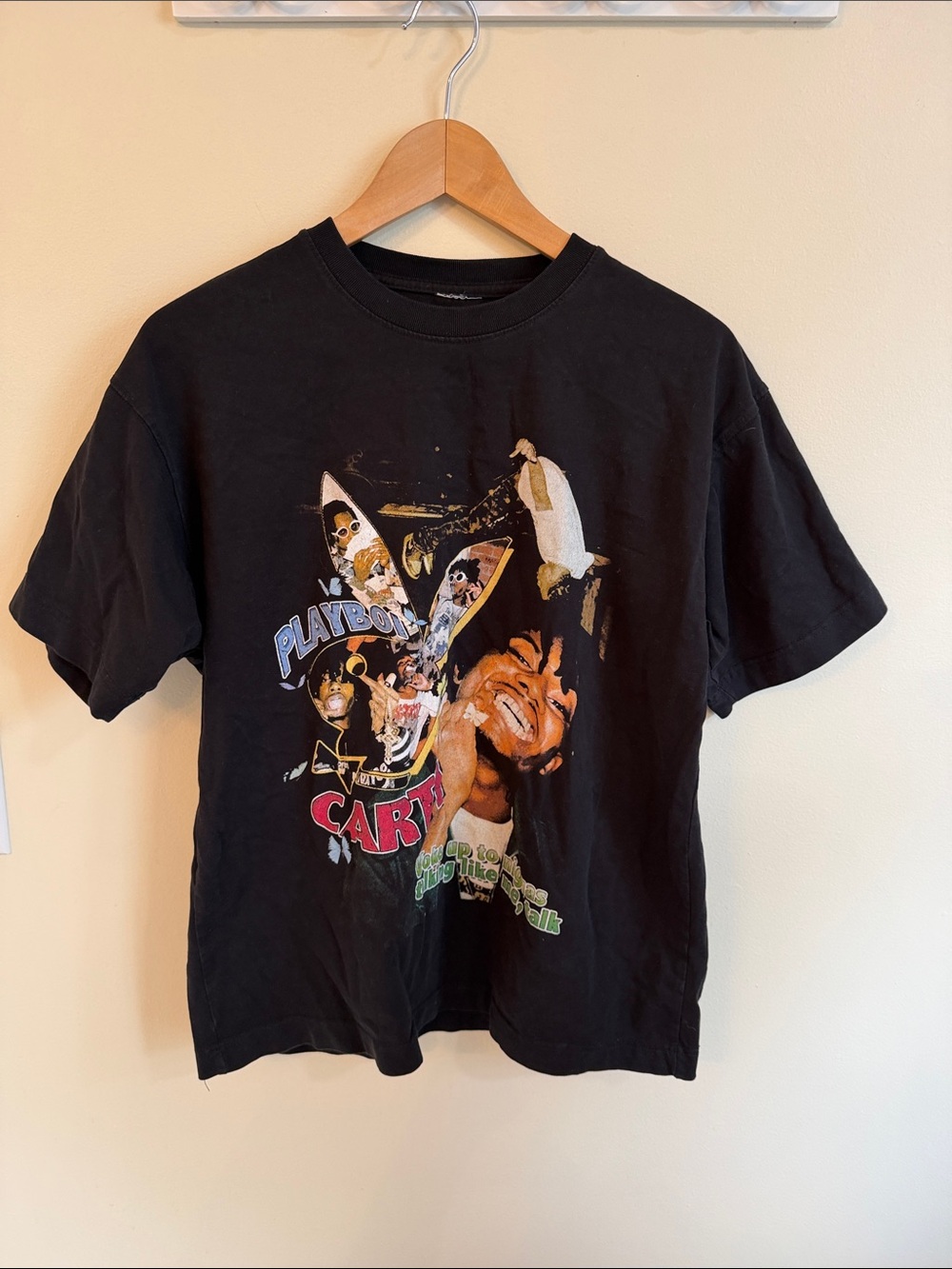 Black Graphic Cat T-Shirt featuring Colorful Print